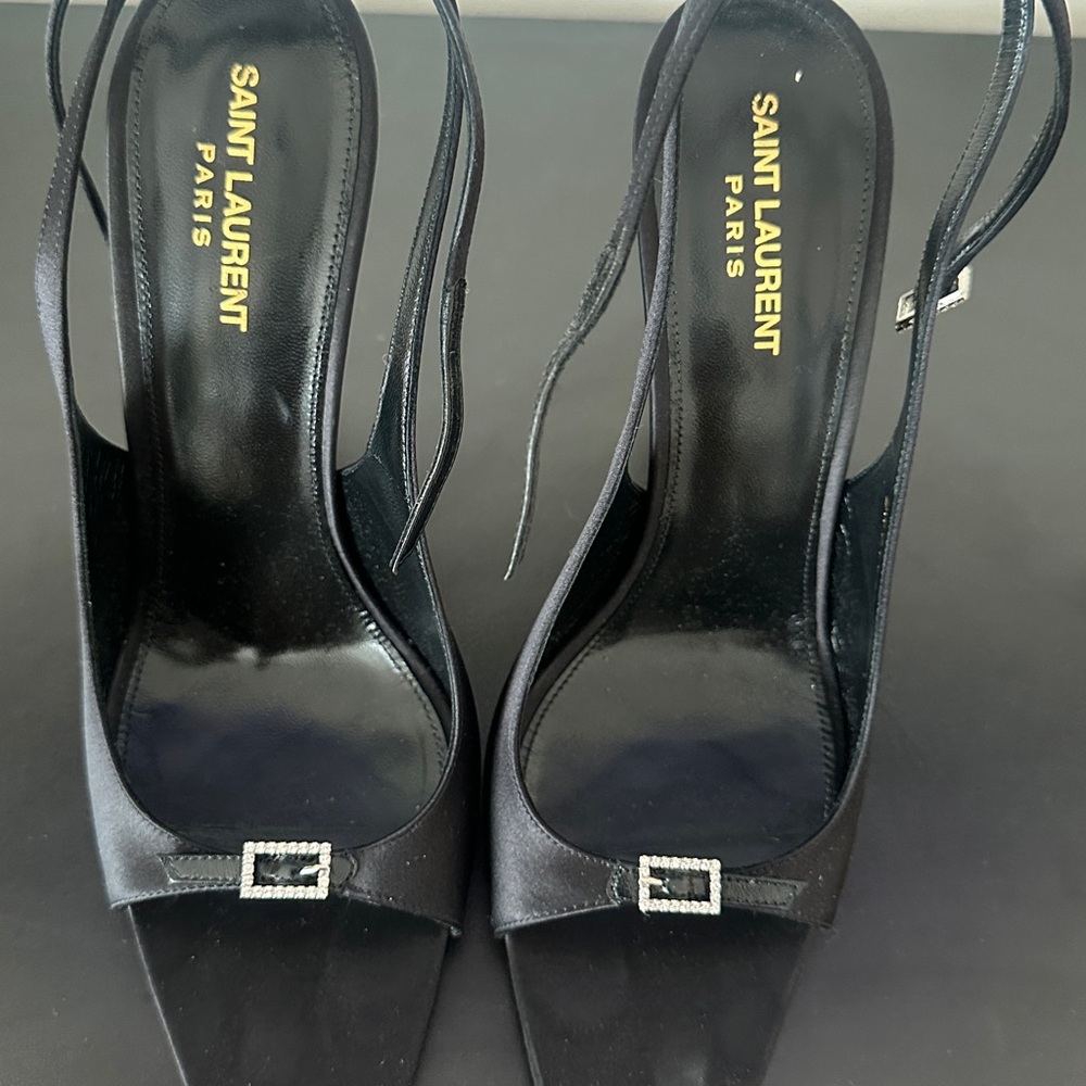 Saint Laurent Black Slingback Heels with Buckle